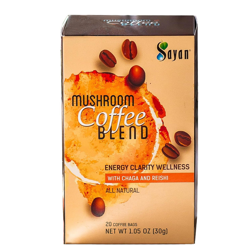 Sayan Organic Instant Arabica Colombian Coffee Mushroom Blend With Wild Harvested Siberian Chaga & Reishi Extract - Energy, Clarity, Wellness - 20 Packets (0.09Oz/2.5G Each)