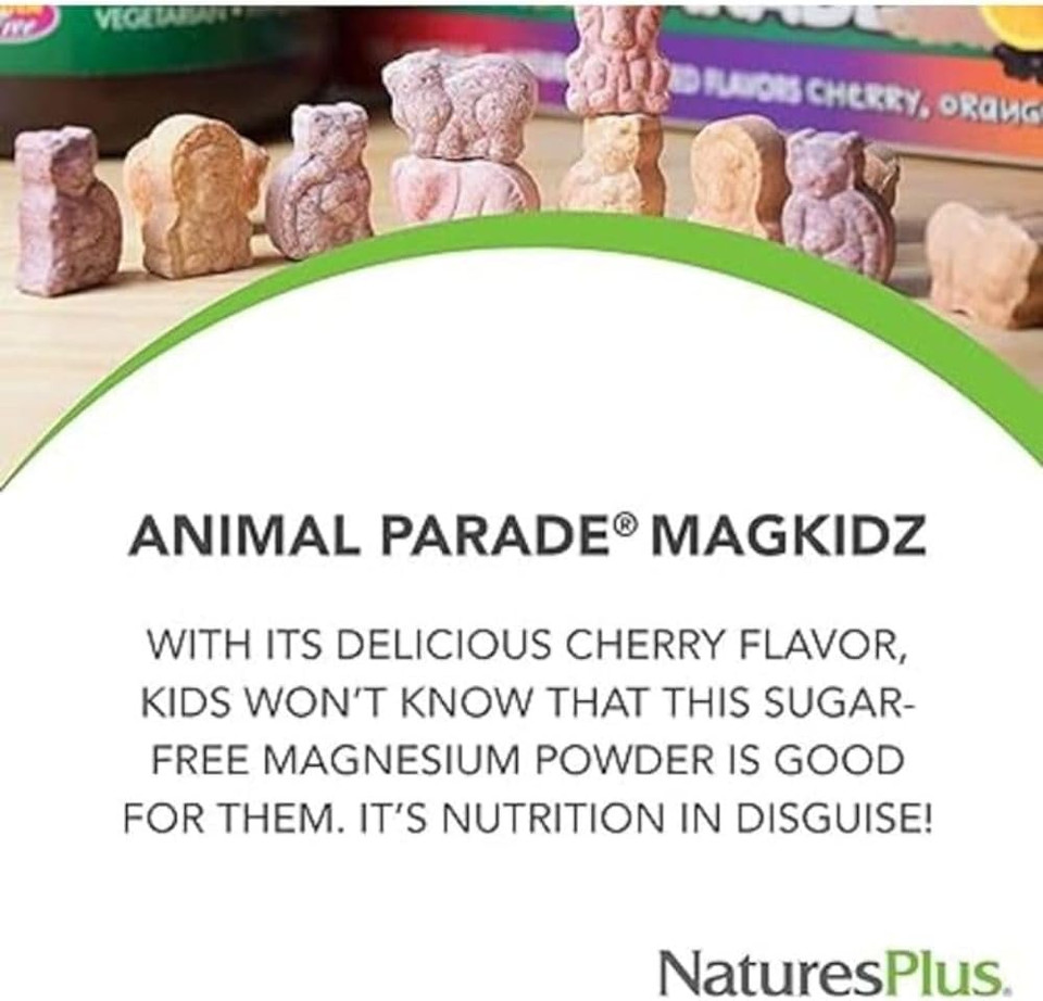 Naturesplus Animal Parade Magkidz, Cherry Flavor - 0.38 Lb - Children'S Magnesium Powder Supplement - Bone & Muscle Health Support - Gluten Free, Sugar Free - 45 Servings