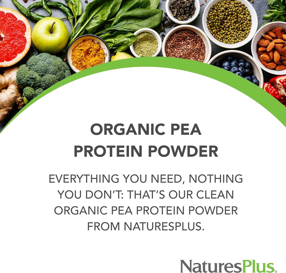 NaturesPlus Organic Pea Protein - 1.1 lbs, Vegan Drink Powder - High Energy Protein Powder, Hunger Suppressant, Muscle Builder, Promotes Heart Health - Non-GMO, Vegetarian, Gluten-Free - 25 Servings