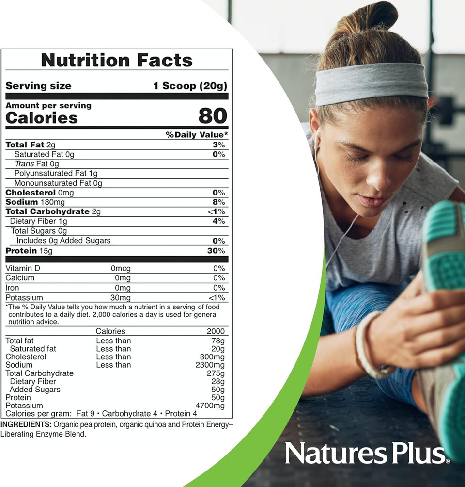 Naturesplus Organic Pea Protein - 1.1 Lbs, Vegan Drink Powder - High Energy Protein Powder, Hunger Suppressant, Muscle Builder, Promotes Heart Health - Non-Gmo, Vegetarian, Gluten-Free - 25 Servings