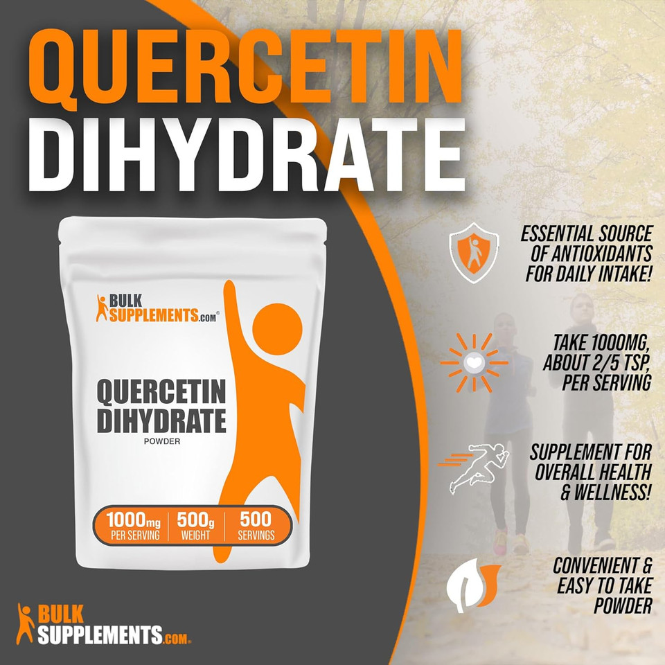 Bulksupplements.Com Quercetin Dihydrate Powder - Quercetin Supplements, Quercetin 1000Mg, Quercetin Powder - Antioxidants Supplement, Gluten Free, 1000Mg Per Serving, 500G (1.1 Lbs)