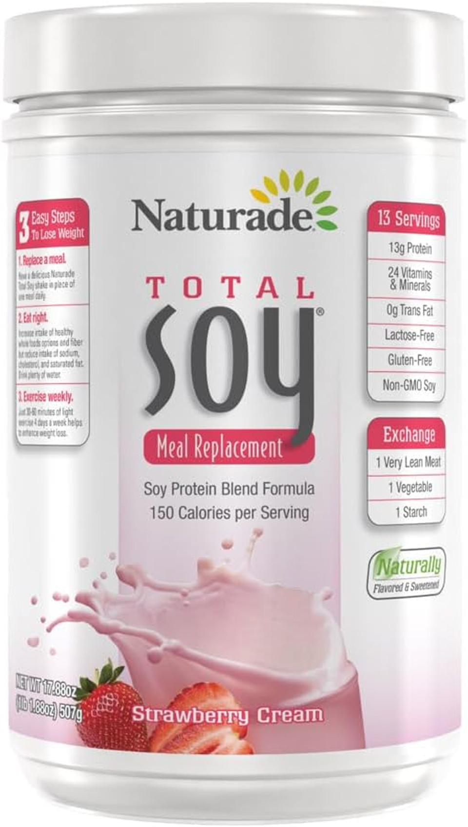 Naturade Total Soy Protein Powder - 13G Protein & 150 Calories Per Servings- Non-Gmo Soy - 0G Trans Fat - Lactose & Gluten Free - Strawberry Creme (13 Servings)