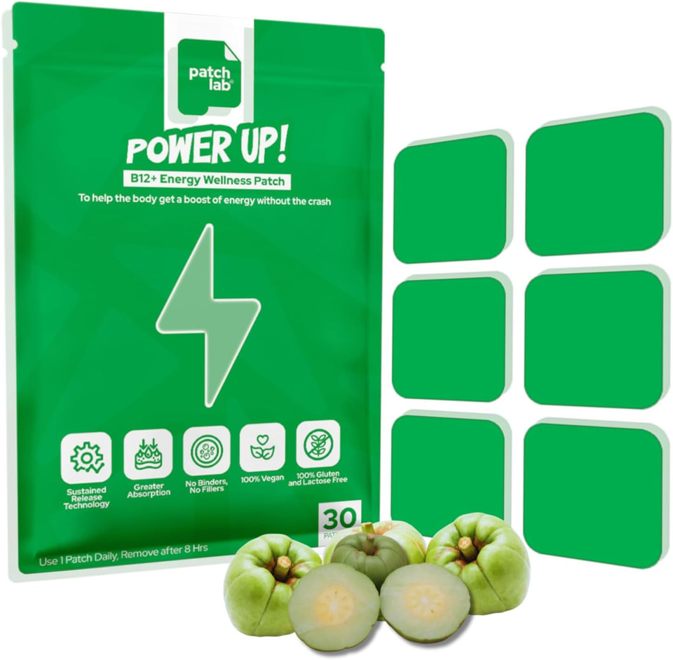 Patch Lab Power Up! Energy Patches - Focus, Mood & Energy Support Patch With Natural Ingredients, Sustained Release Energy Without The Crash - 30 Large Patches