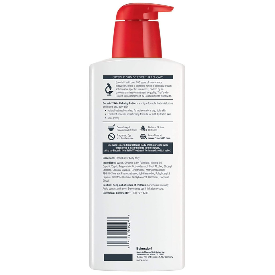 Eucerin Skin Calming Lotion - Full Body Lotion For Dry, Itchy Skin, Natural Oatmeal Enriched - 16.9 Fl. Oz Pump Bottle