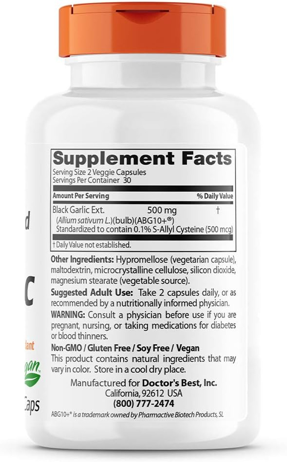 Doctor'S Best Black Garlic Extract Abg10+ ® Boost Immunity Potent Antioxidant, 60 Count