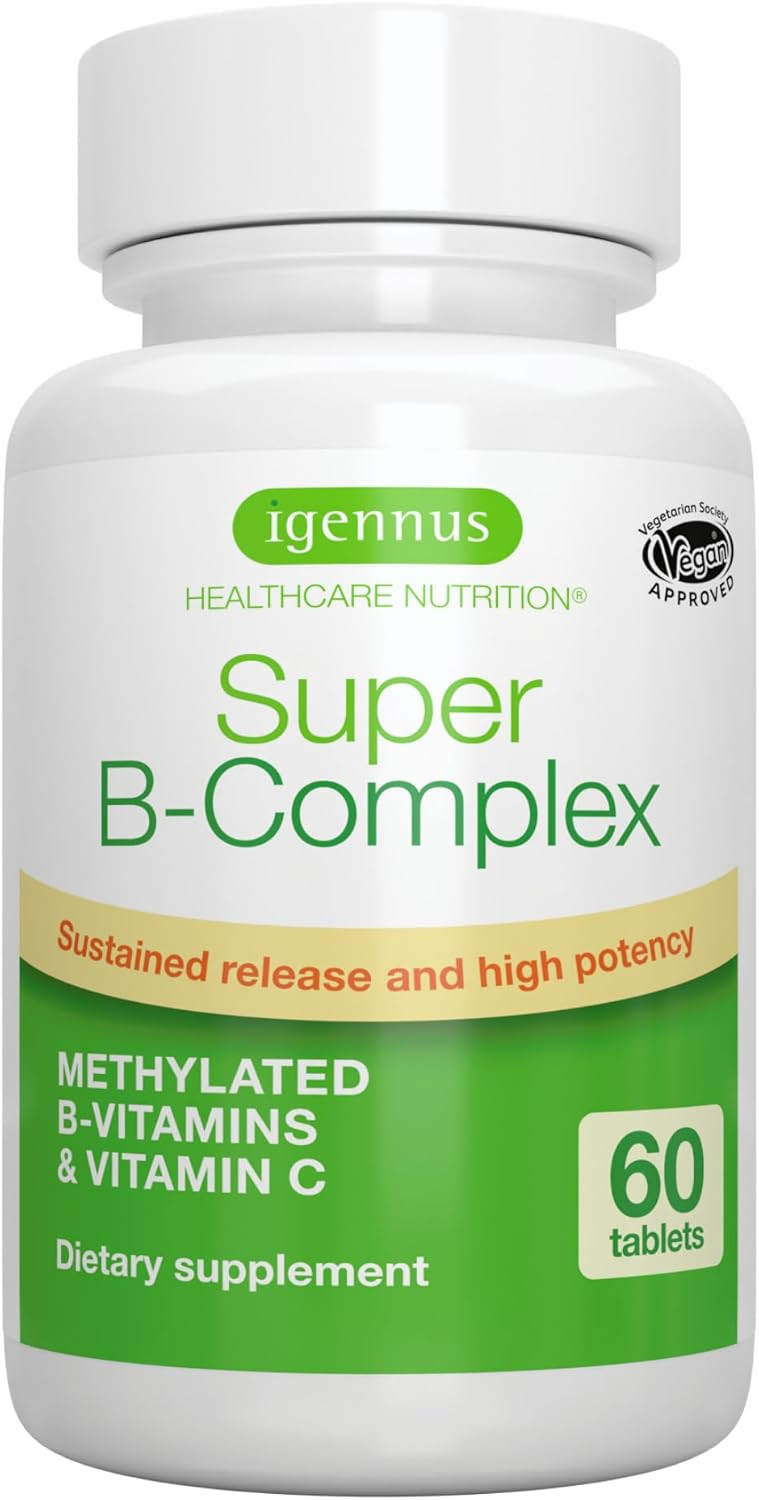 Super B-Complex Liquid B-Vitamin Effervescent Drink, Methylated, Fast Action Energy Supplement, Caffeine-Free, Sugar-Free, Orange Flavor, Vegan, 120 Effervescent Tablets, By Igennus
