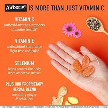 Airborne Zesty Orange Flavored Gummies, 42 Count - 750Mg Of Vitamin C And Minerals & Herbs Immune Support (Pack Of 2)
