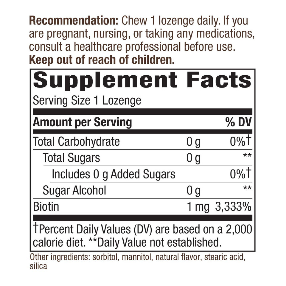 Nature'S Way Biotin, Supports Energy Metabolism*, 1,000Mcg Per Serving, 100 Lozenges