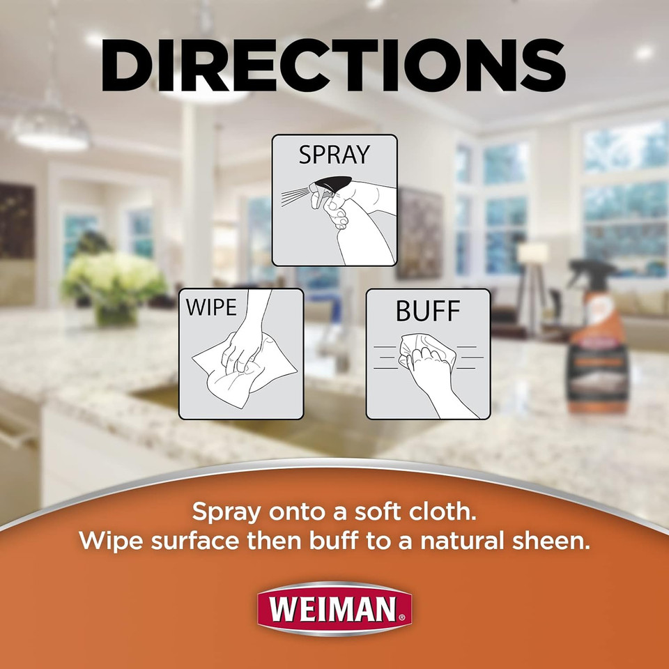 Weiman Granite Cleaner Polish And Protect 3 In 1-2 Pack - Streak-Free, Ph Neutral Formula For Daily Use On Interior & Exterior Natural Stone With Microfiber Towel