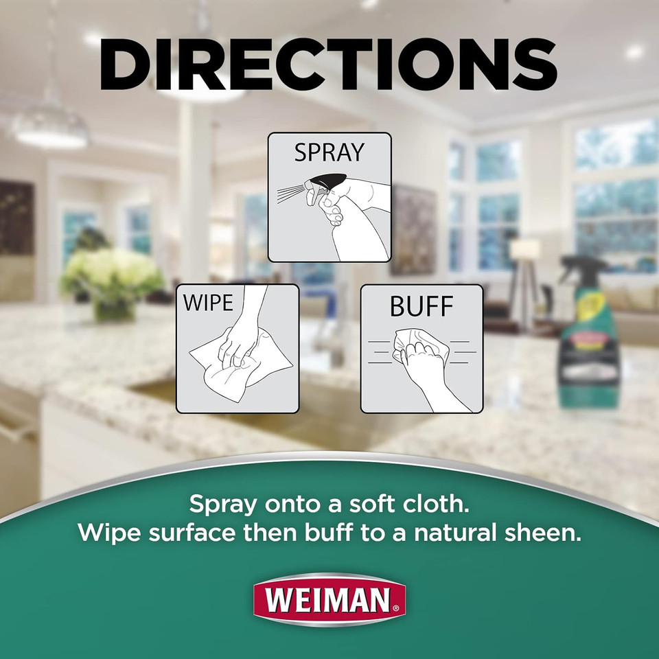 Weiman Disinfectant Granite Cleaner And Polish With Microfiber Cloth - Safely Clean Disinfect And Shine Granite Marble Soapstone Quartz Quartzite Slate Limestone Corian Laminate Tile Countertop
