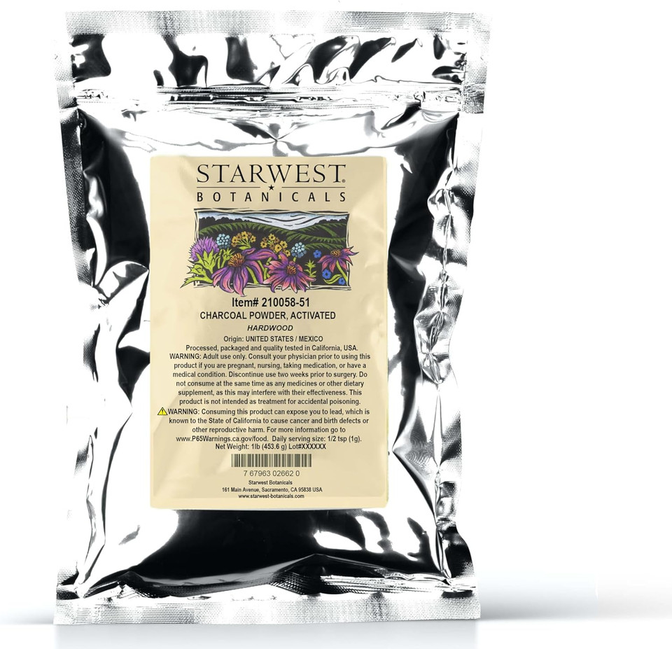 Starwest Botanicals Food Grade US Hardwood Activated Charcoal Powder, 1 Pound Bulk Bag