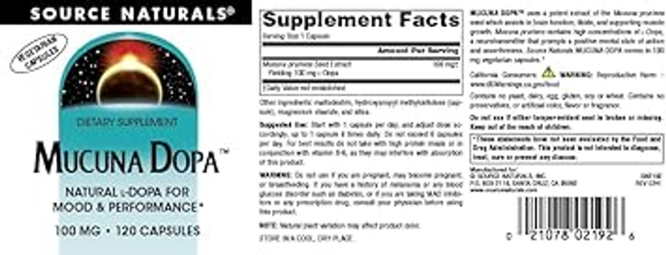Source Naturals Mucuna Dopa, For Mood & Performance*, 100 Mg - 120 Vegetarian Capsules
