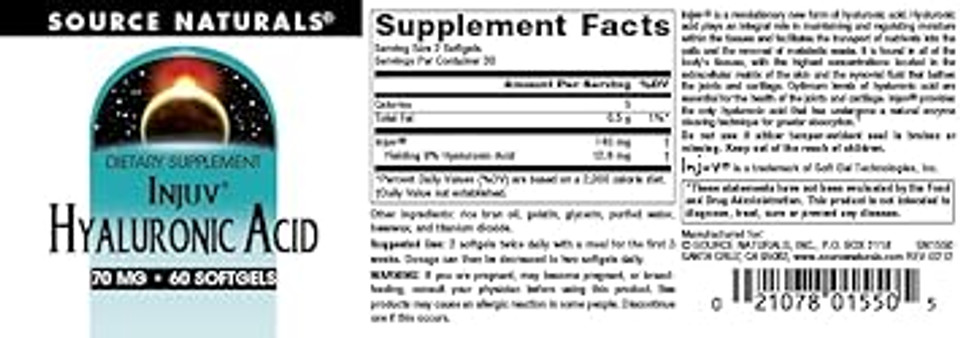 Source Naturals Hyaluronic Acid Injuv 70Mg - 60 Softgels