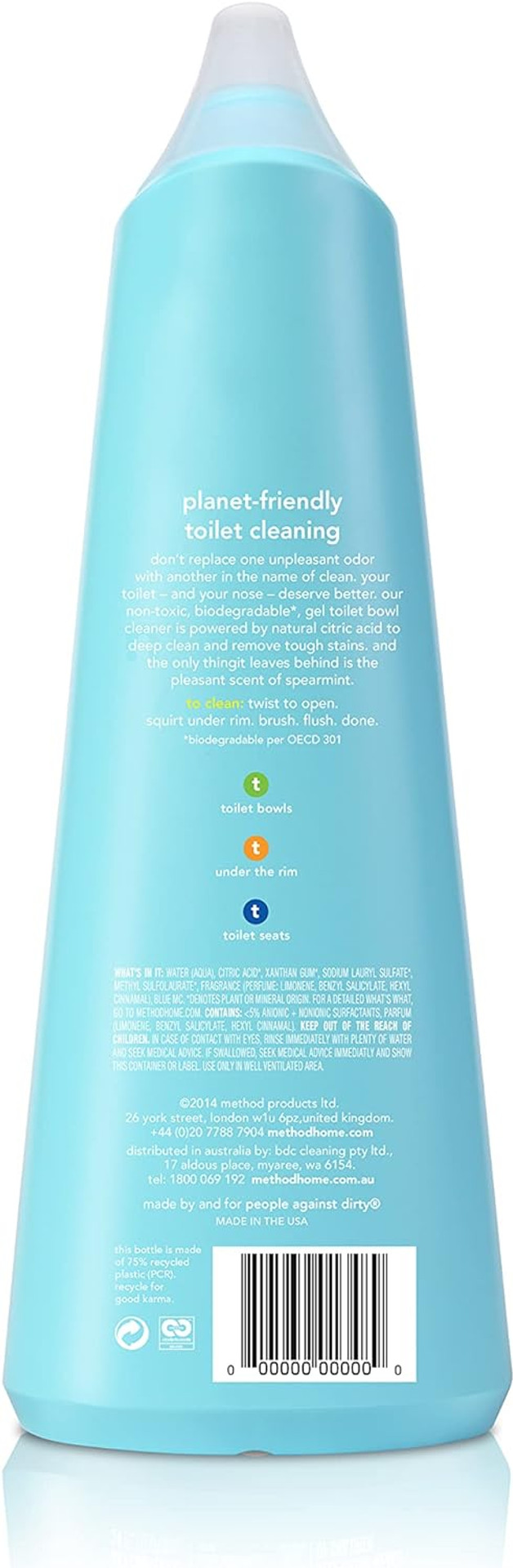 Method Antibacterial Toilet Bowl Cleaner, Spearmint, Kills 99.9% Of Household Germs, 24 Fl Oz
