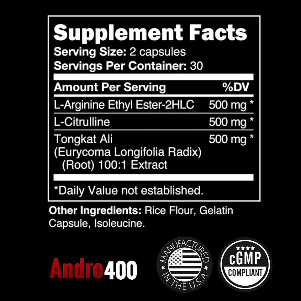 Andro400 Max Natural T Support Supplement For Men, With Tongkat Ali, 60 Count, Manufactured In Usa
