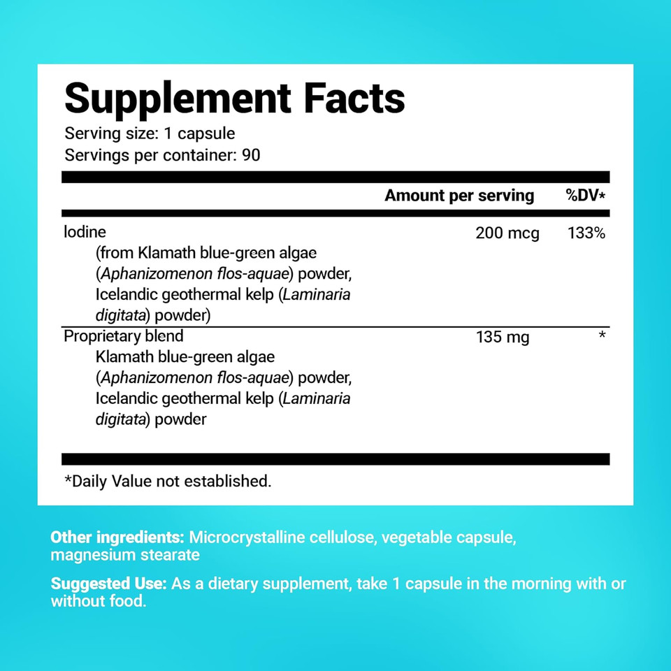 Dr. Berg Sea Kelp Enhanced - Thyroid Support Natural Antioxidants & Iodine Supplement W/Organic Sea Kelp & Blue-Green Algae - Immune System & Metabolism Support - Now Without Red Algae - 90 Capsules