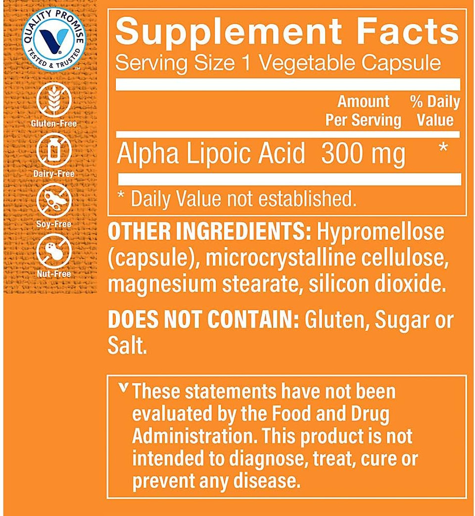 The Vitamin Shoppe Alpha Lipoic Acid 300Mg, Natural Antioxidant Formula To Support Glucose Metabolism & Promotes Healthy Blood Sugar (60 Capsules)