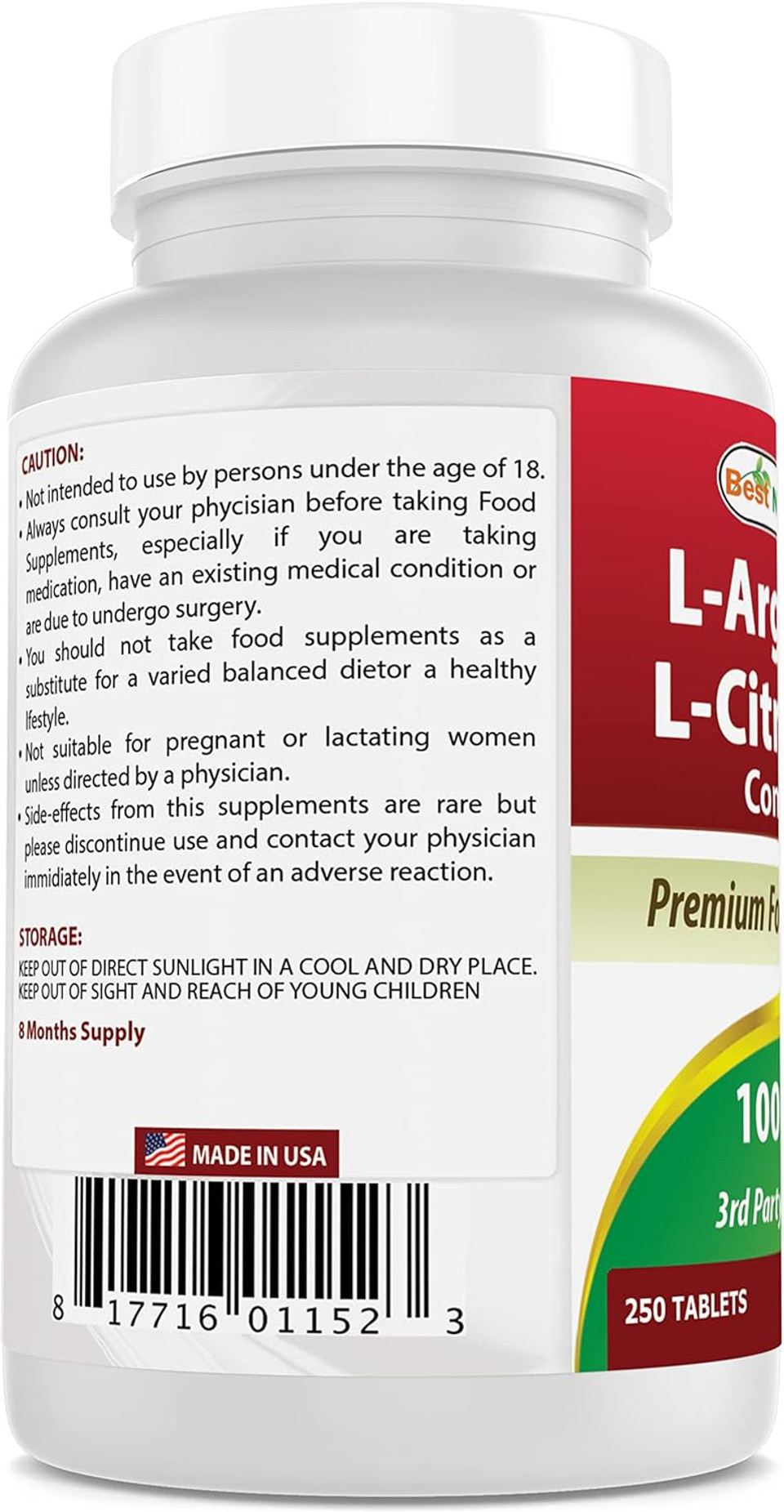 Best Naturals L-Arginine L-Citruline Complex Tablets, 250 Count