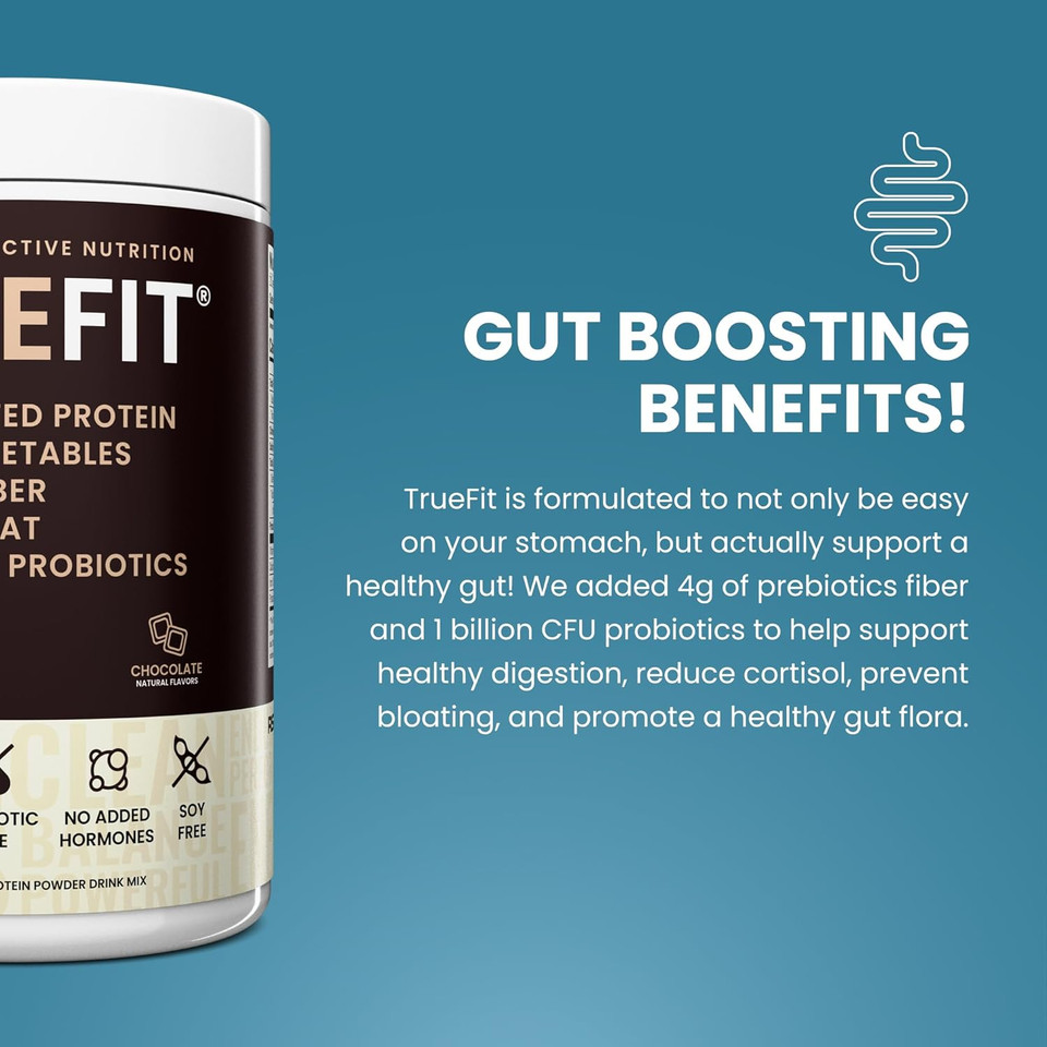 Truefit Meal Replacement Shake Protein Powder, Grass Fed Whey + Organic Fruits & Veggies, Keto, Fiber & Probiotics, Gluten Free