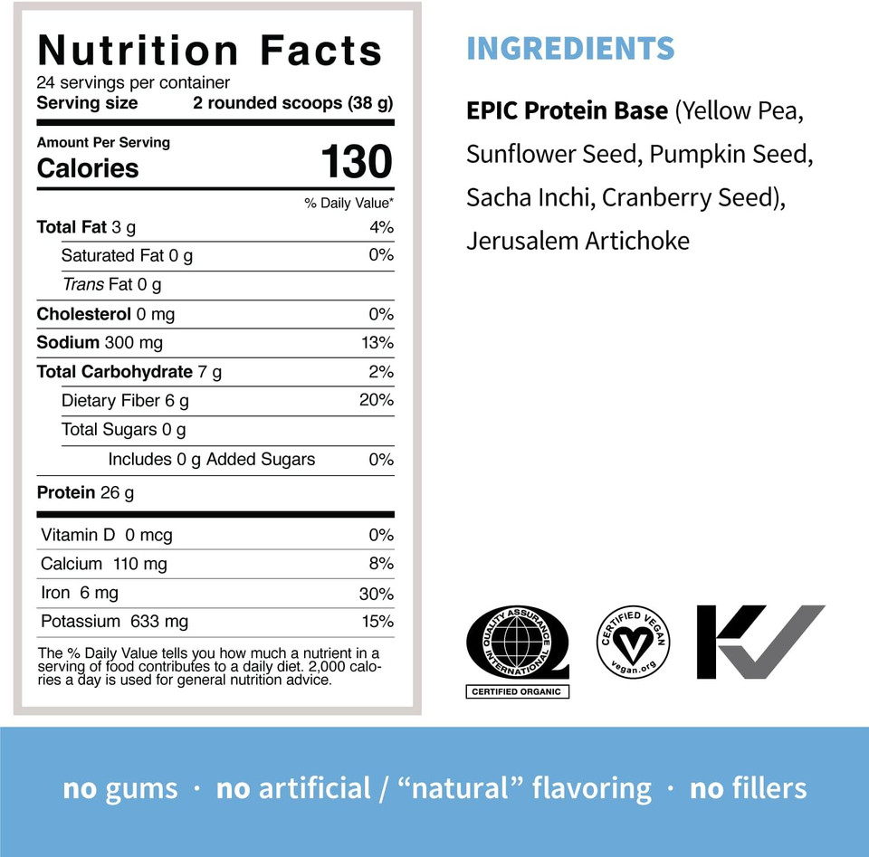 Sprout Living, Epic Protein, Plant Based Protein & Superfoods Powder, Original, Unflavored | Organic Protein Powder, Vegan, Non Dairy, Non-Gmo, Gluten Free, Sugar Free, Perfect Keto Drink Mix (2 Lb)