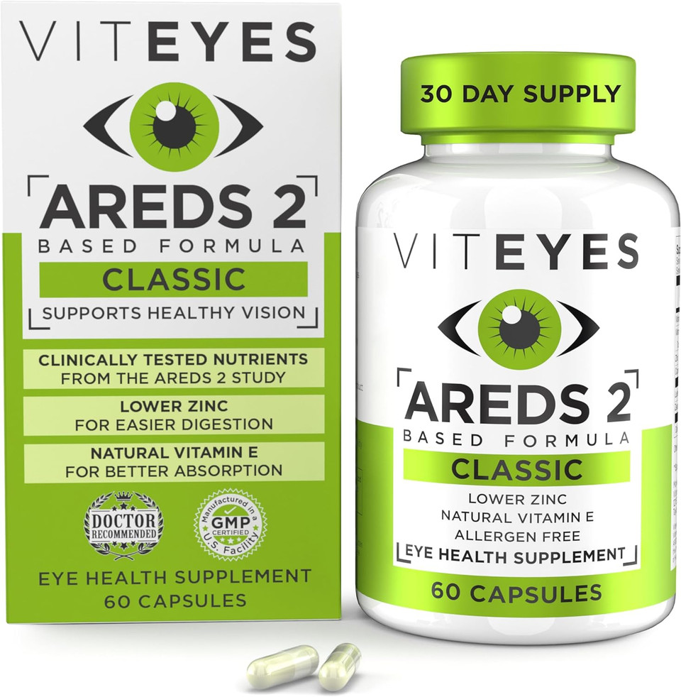 Viteyes Areds 2 Eye Vitamins, Classic Macular Support, Allergen Free Capsules, With Natural Vitamin E, Vitamin C, Zinc, Copper, Lutein & Zeaxanthin, Eye Doctor Trusted, Manufactured In The Usa, 60 Ct