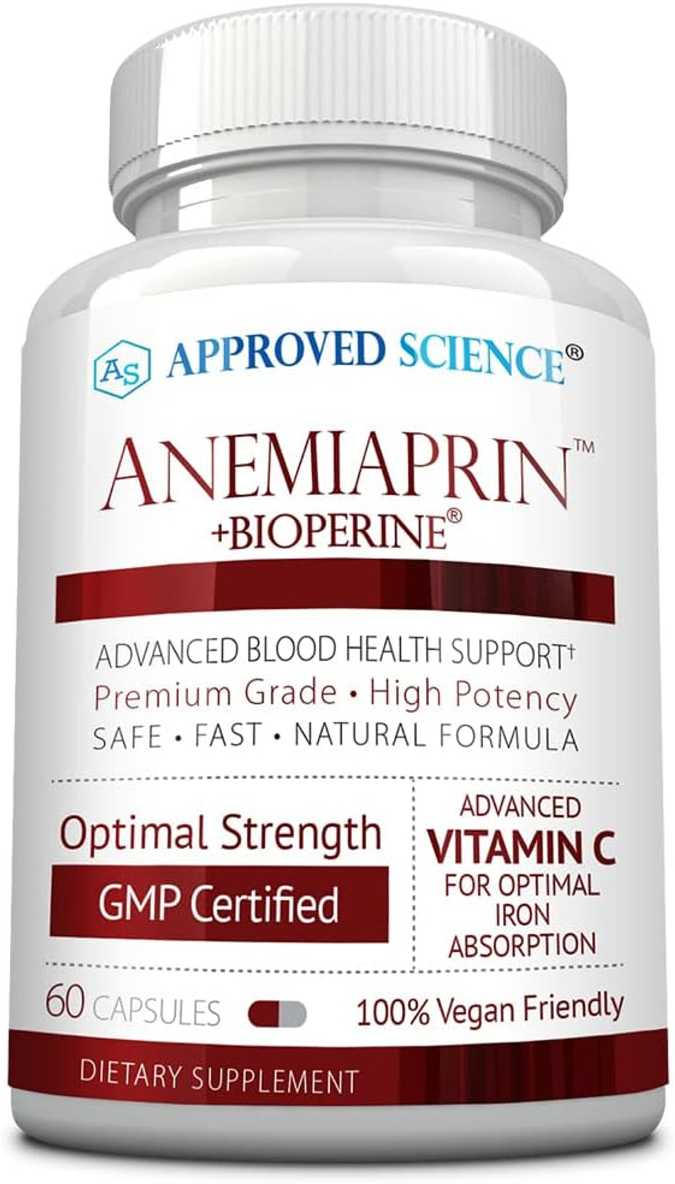 Approved Science Anemiaprin - Absorbable Iron, Vitamin C - Gentle On Stomach - 60 Capsules - 1 Month Supply - Non-Gmo, Vegan Approved Science Anemiaprin - Absorbable Iron, Vitamin C - Gentle On Stomach - 60 Capsules - 1 Month Supply - Non-Gmo, Vegan