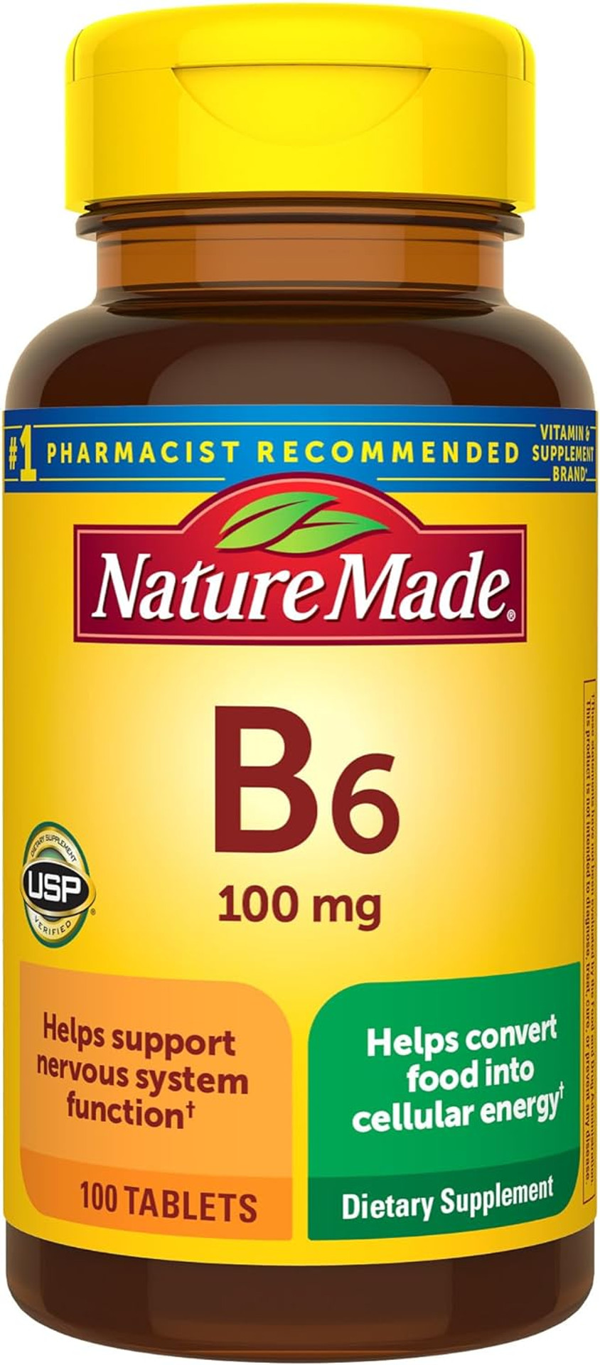 Nature Made Vitamin B6 100 mg, Dietary Supplement for Energy Metabolism Support, 100 Tablets, 100 Day Supply