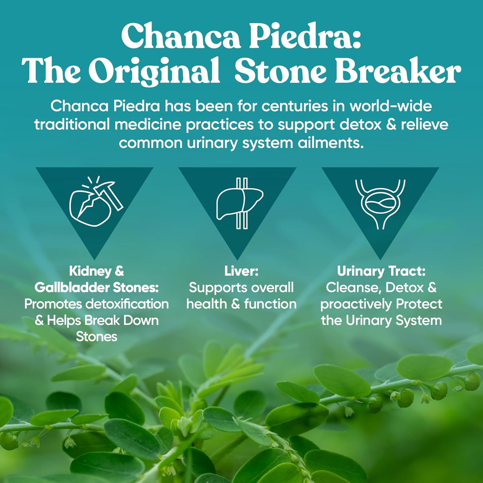 Chanca Piedra Stone Breaker  Natural Dissolver, Kidney Cleanse & Gallbladder Supplement  Detoxify Urinary Tract, Flush Impurities, Clear System  60 Vegan Soft Capsules