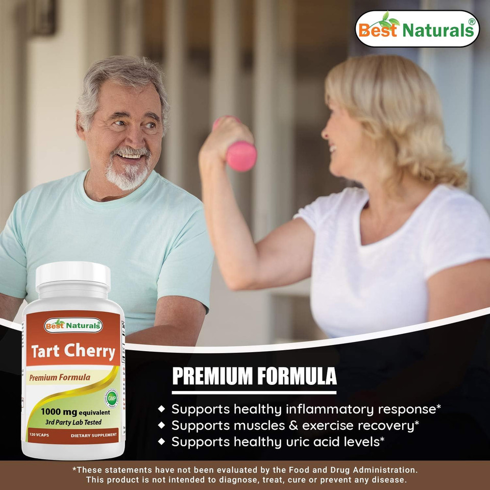 Best Naturals Tart Cherry Extract 1000 Mg (Non-Gmo) Veggie Capsules - Promotes Healthy Uric Acid Levels Within Normal Range, Healthy Joint Function & Promotes Healthy Sleep Cycle, 120 Count