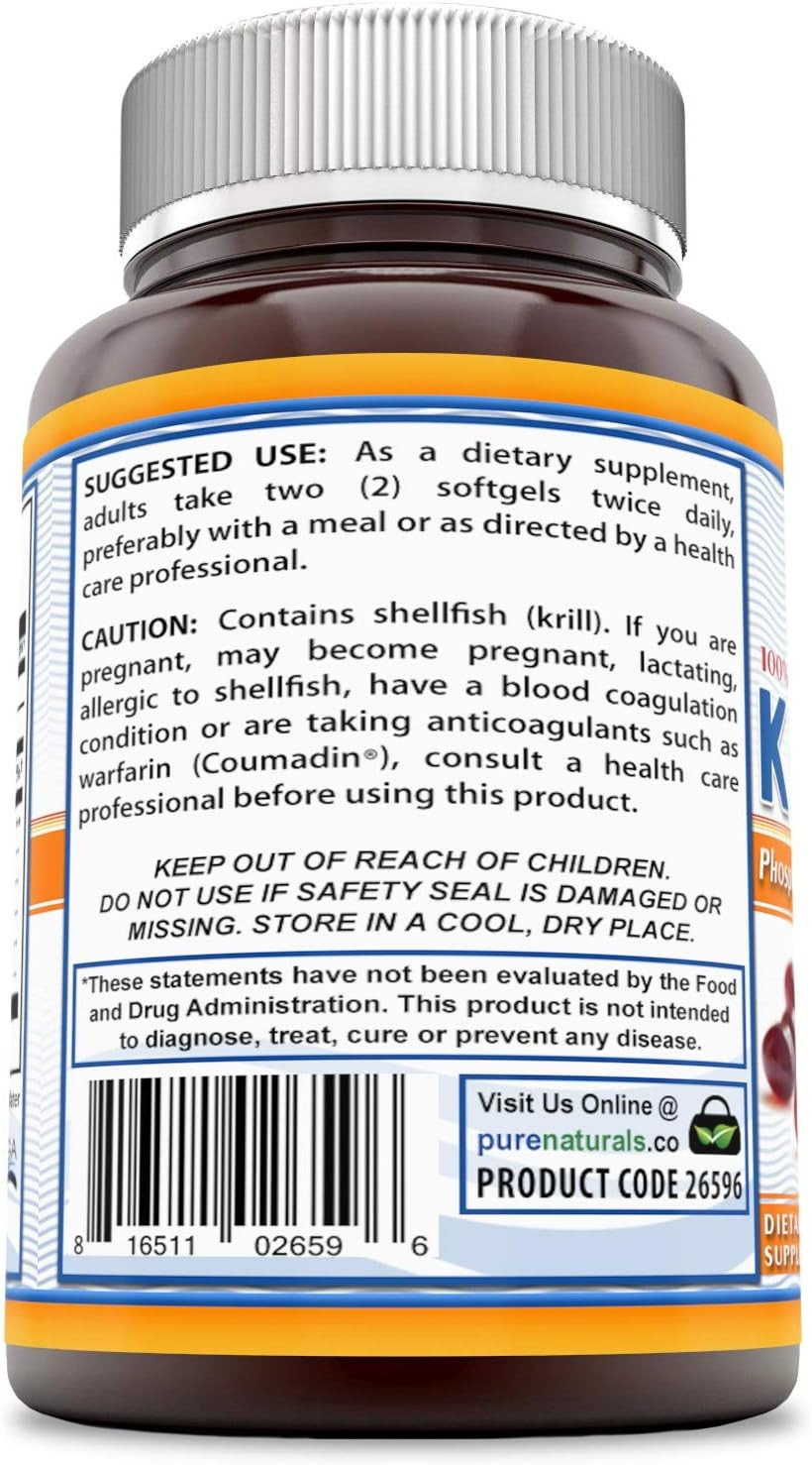 Pure Naturals Krill Oil 1000 Mg Per Serving Softgels (Non-Gmo, Gluten-Free) - Superior Bio-Availability* Antioxidant Properties Helps Prevent Free Radical Damage* (60 Count)