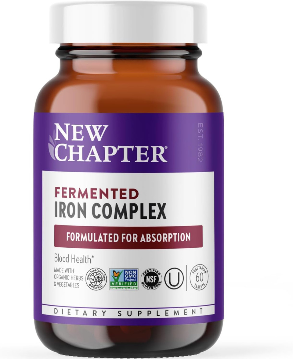 New Chapter Iron Supplement, Whole-Food Fermented Iron Complex Made with Organic Vegetables & Herbs + One Daily Non-Constipating Dose- 60ct, 2 Month Supply