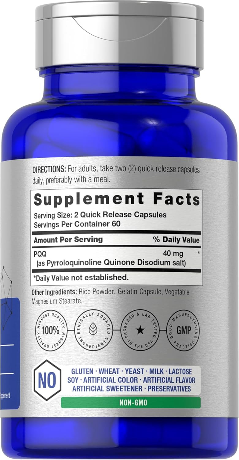 Horbã£Â¤Ach Pqq Supplement 40 Mg | 120 Capsules | Maximum Strength | Non-Gmo And Gluten Free Supplement | Pyrroloquinoline Quinone Disodium Salt