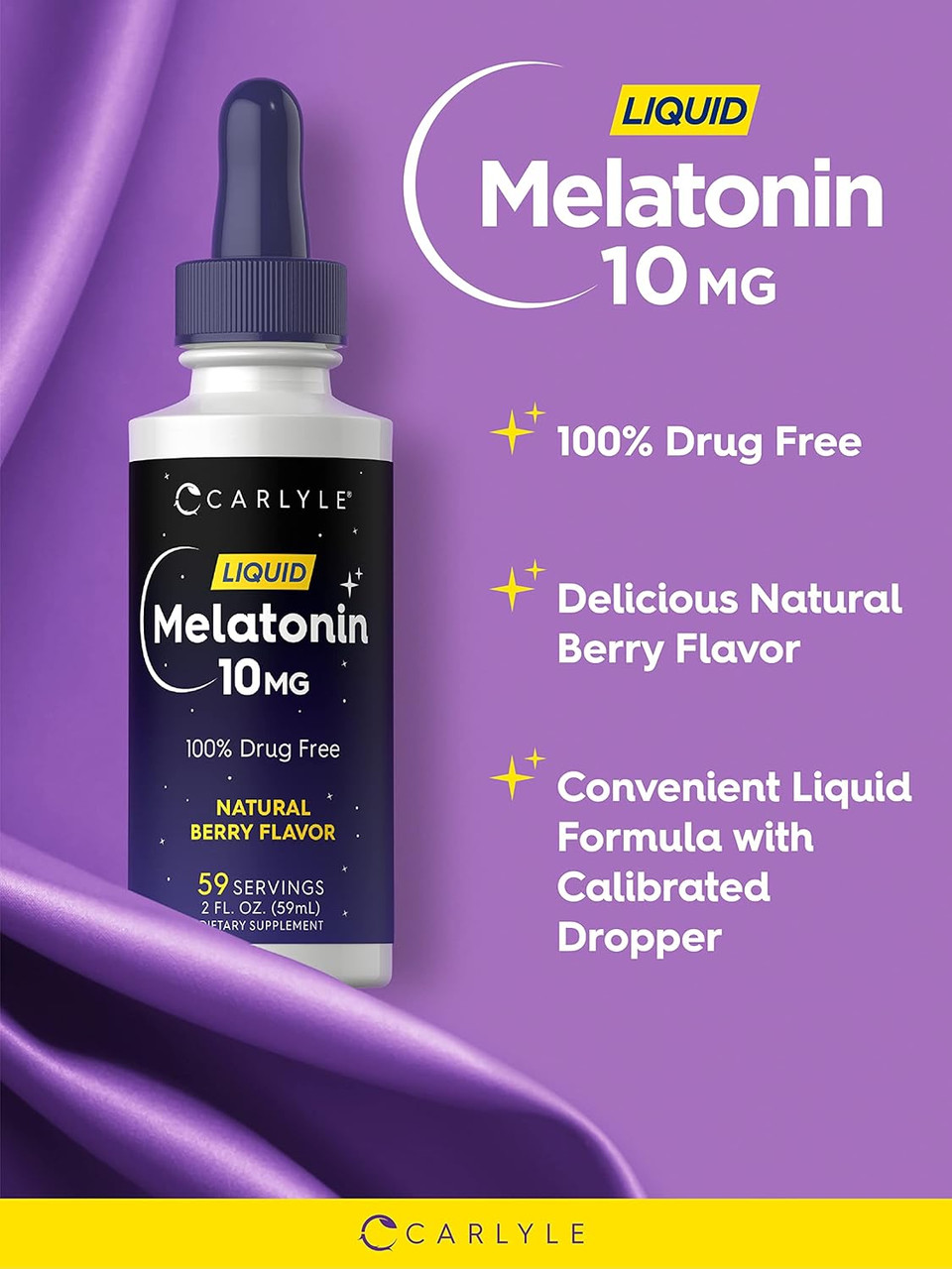 Carlyle Melatonin 10Mg | 2 Fl Oz Liquid Drops | Berry Flavor | For Adults | Non-Gmo, Vegetarian Supplement