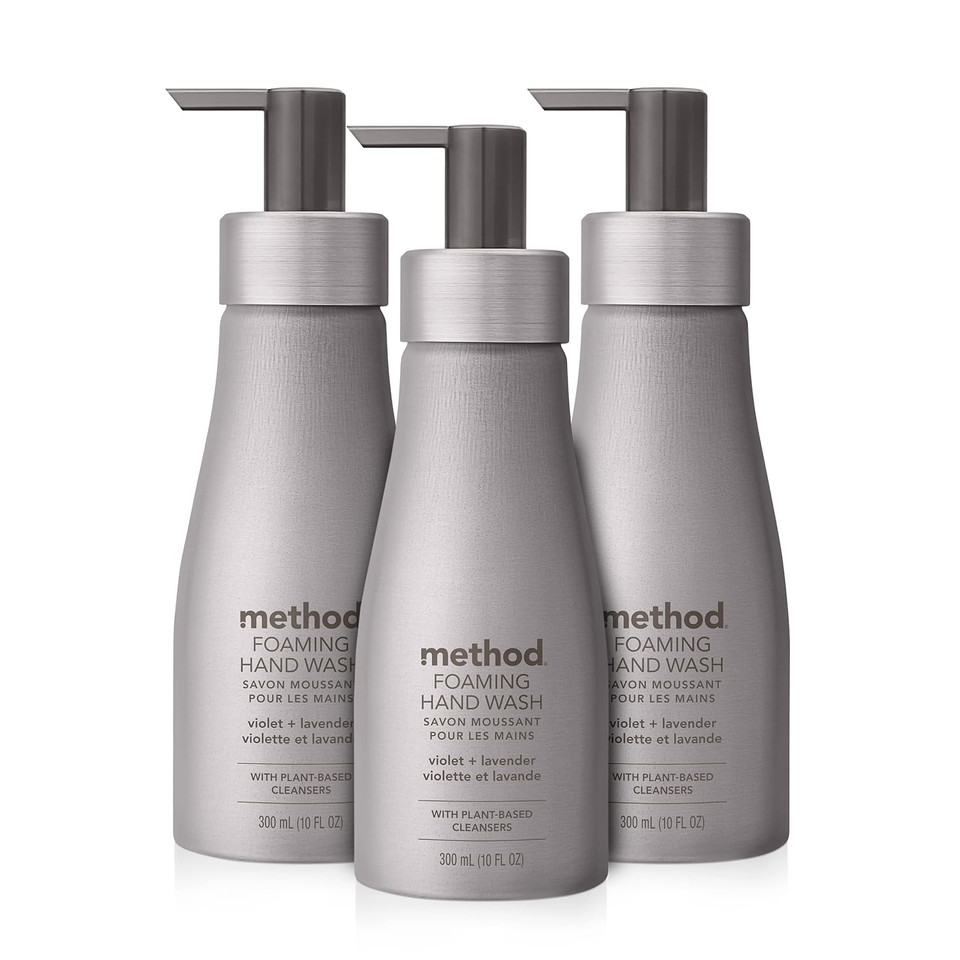 Method Foaming Hand Wash, Violet + Lavender, Reusable Silver Aluminum Bottle, Biodegradable Formula, 10 Oz (Pack Of 3)
