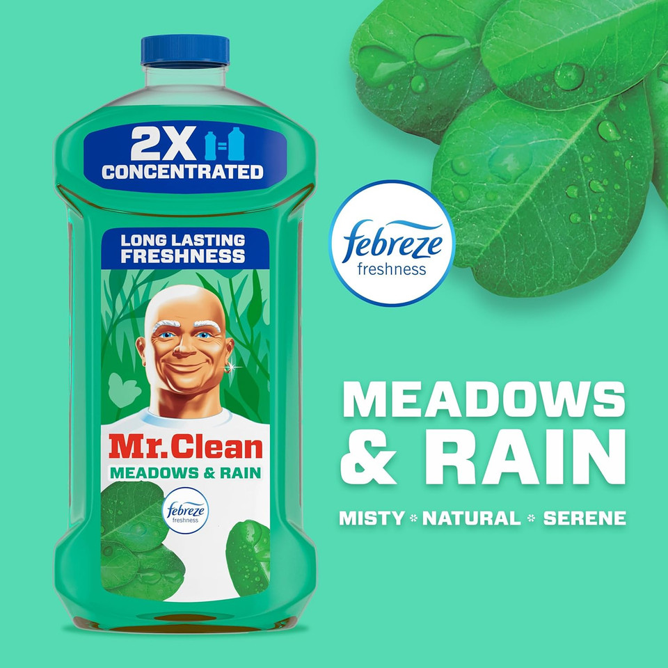 Mr. Clean 2X Concentrated Multi Surface Cleaner With Febreze Meadows & Rain Scent, All Purpose Cleaner, 41 Fl Oz