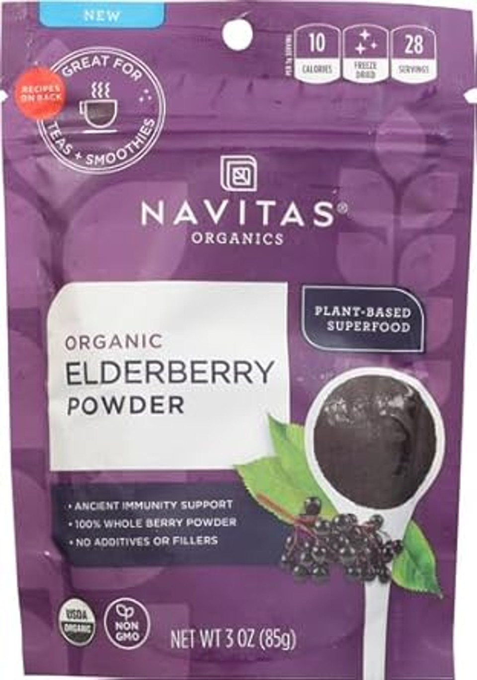 Navitas Organics Elderberry Powder, 3Oz Bag, 28 Servings  Organic, Non-Gmo, 100% Whole Elderberry Powder For Immune Support