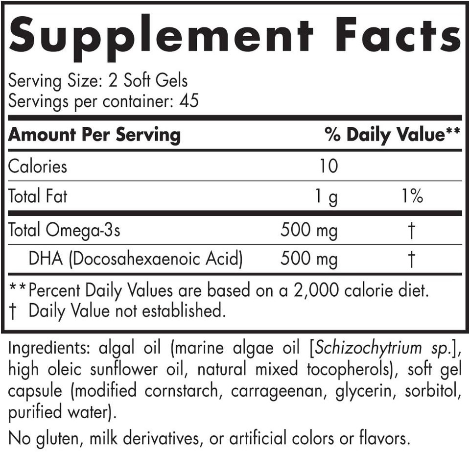 Nordic Naturals Algae Dha - 90 Soft Gels - 500 Mg Omega-3 Dha - Certified Vegan Algae Oil - Plant-Based Dha - Brain, Eye & Nervous System Support - Non-Gmo - 45 Servings