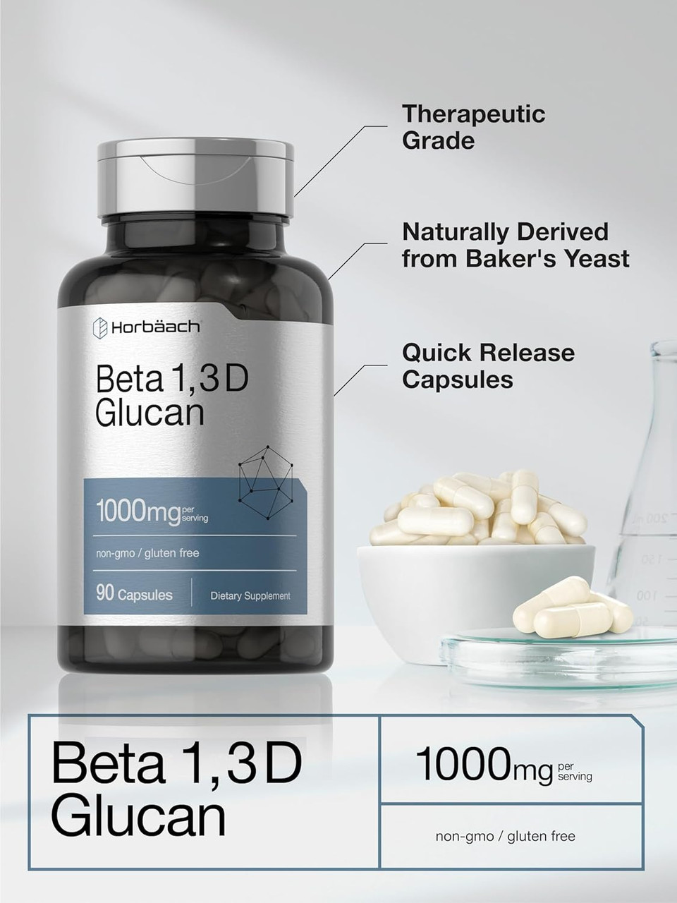 Horbã£Â¤Ach Beta Glucan 1 3D 1000 Mg | 90 Capsules | Beta 1,3, 1,6 D Glucan | Non-Gmo, Gluten Free Supplement