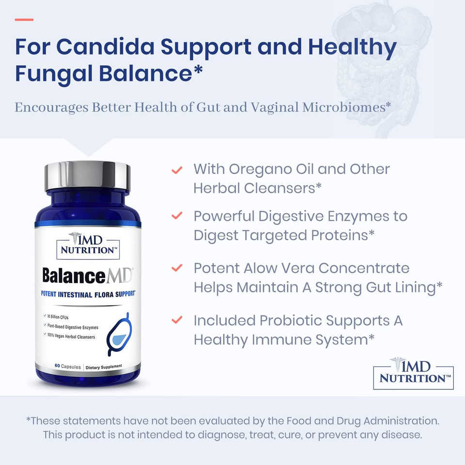 1Md Nutrition Balancemd Vaginal Probiotics | Oregano & Caprylic Acid With Lactobacillus & Digestive Enzymes | Promotes Intestinal Flora Balance | 60 Capsules