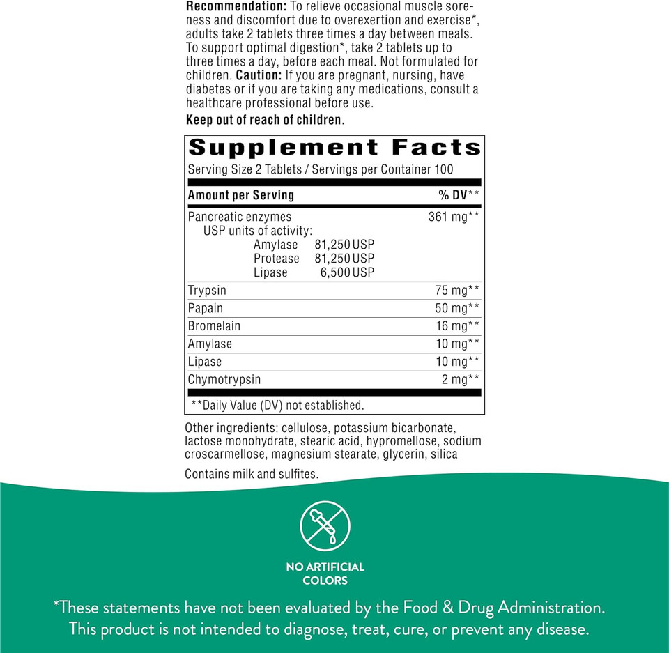 Nature'S Way Mega-Zyme Systemic Enzymes, Relieves Occasional Muscle Soreness And Discomfort*, Pancreatic Enzymes, Digestive Support*, Reduces Occasional Digestive Discomfort*, 200 Tablets