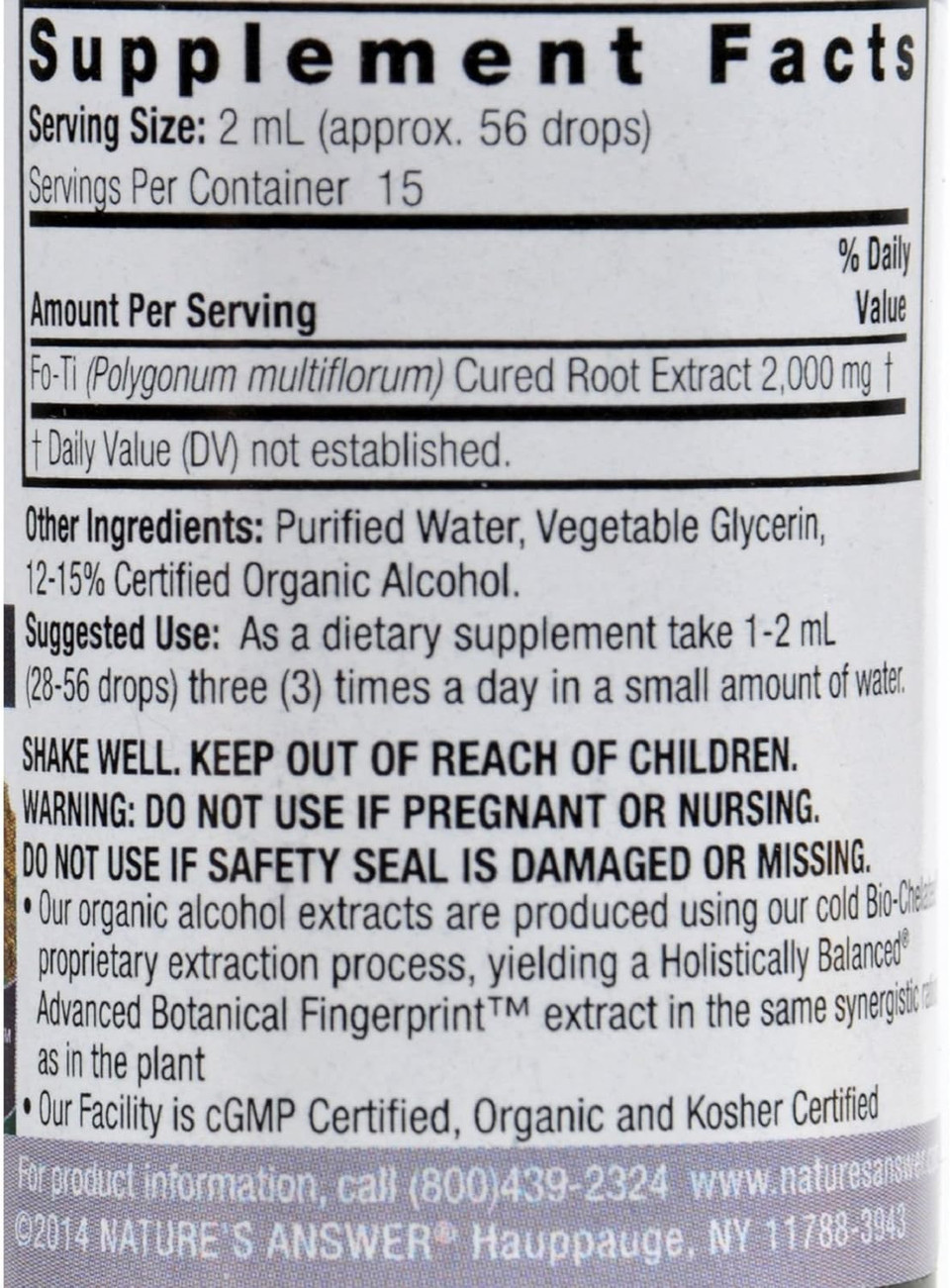 Nature'S Answer Fo-Ti Root With Organic Alcohol, 1-Fluid Ounce | Promotes Hair, Skin, And Nails | Glute-Free | Vegan | Non-Gmo | Single Count