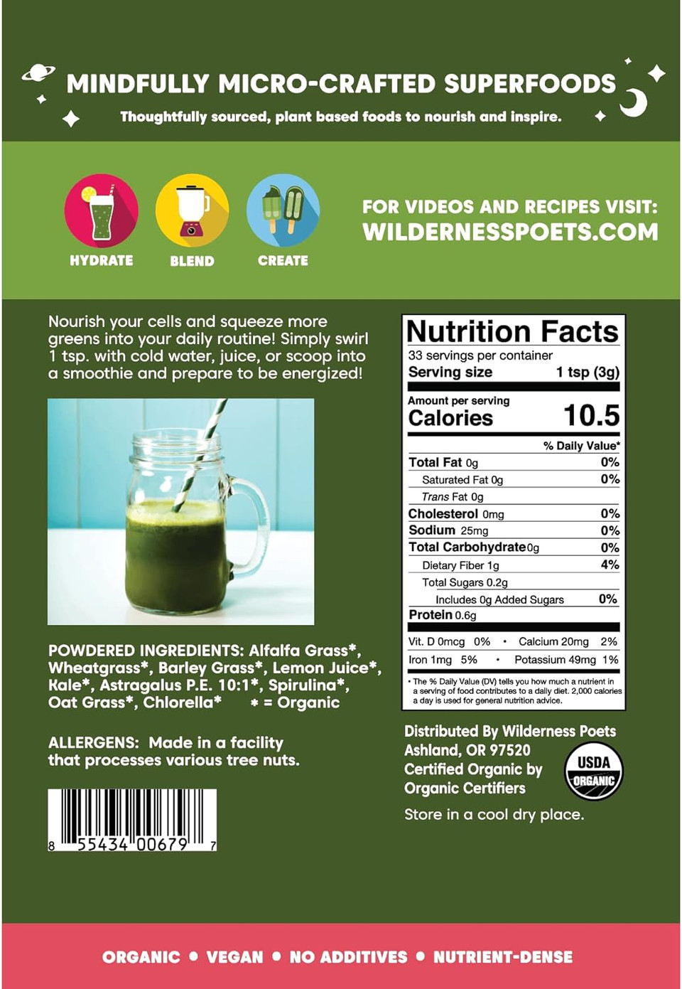 Wilderness Poets, Organic Alkalizing Super Greens - Green Juice Powder (3.5 Ounce)