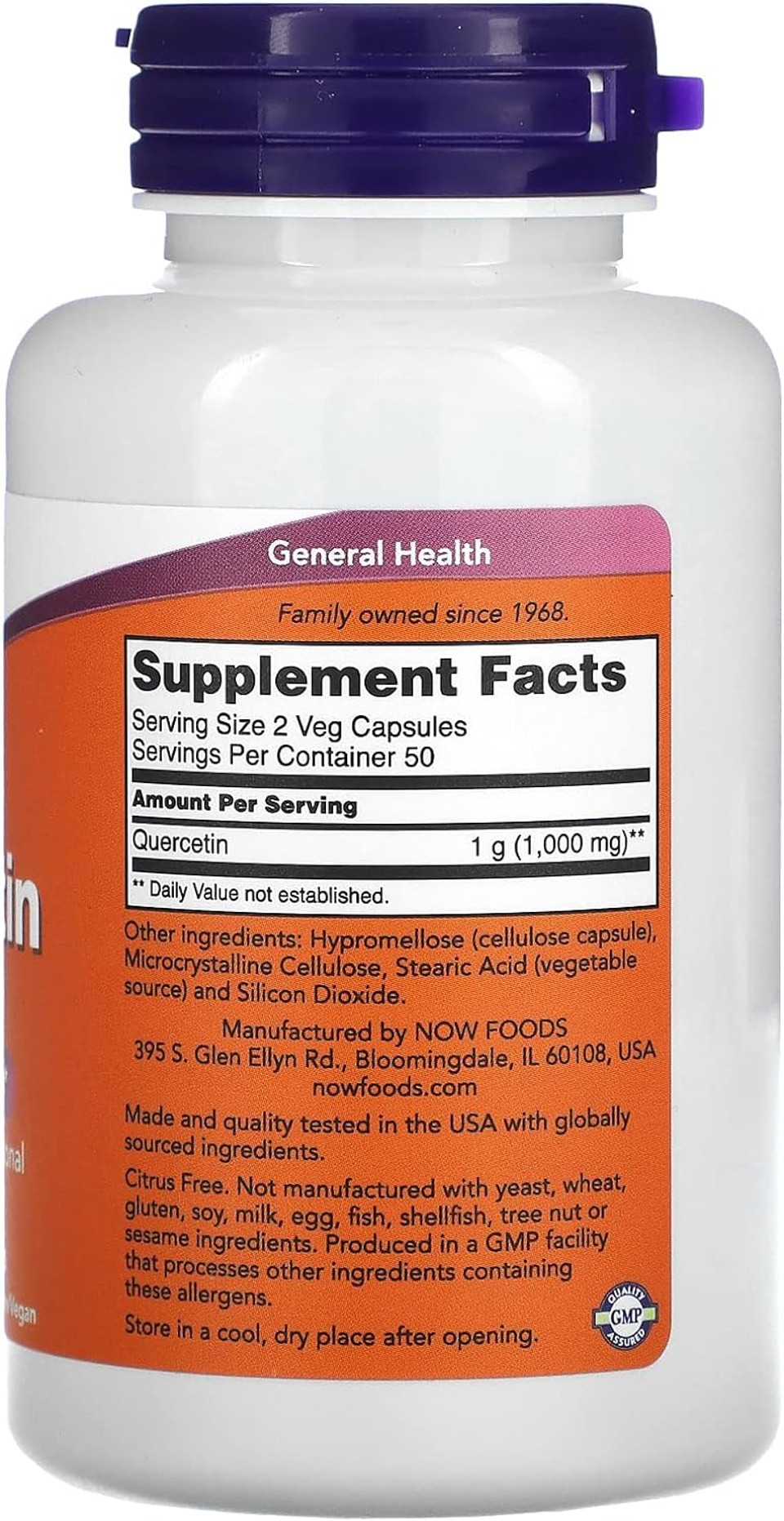 Now Quercetin 500Mg,100 Veg Capsules