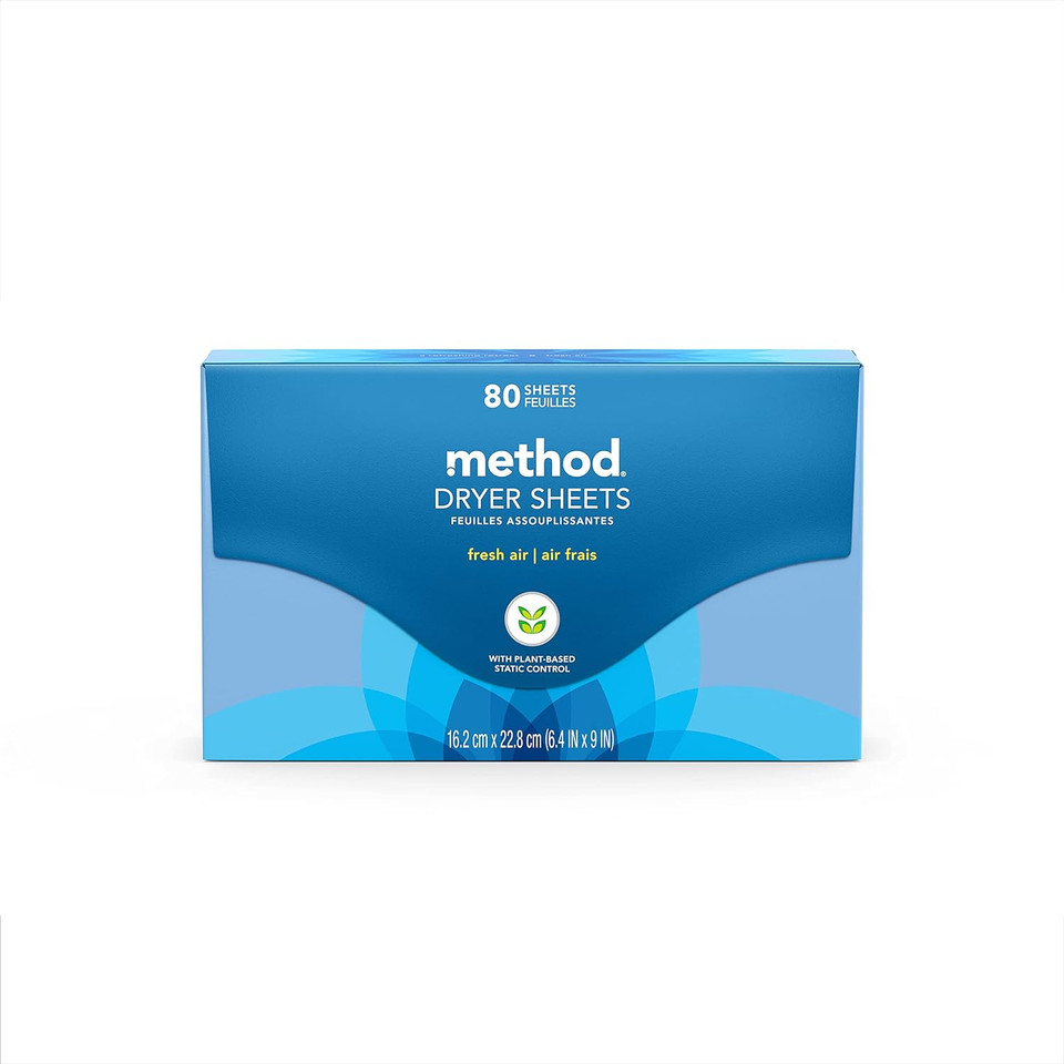 Method Dryer Sheets, Fresh Air, Fabric Softener And Static Reducer, Compostable And Plant-Based Laundry Essentials, 80 Count (Pack Of 6)