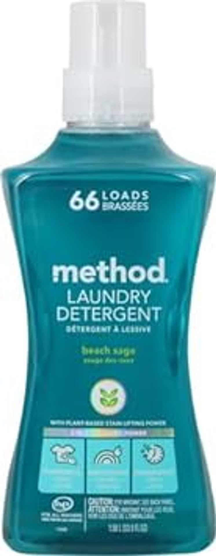Method Liquid Laundry Detergent; Beach Sage Scent, Plant-Based Stain Remover; ; 66 Loads Per 53.5 Oz Bottle; (Pack Of 1)