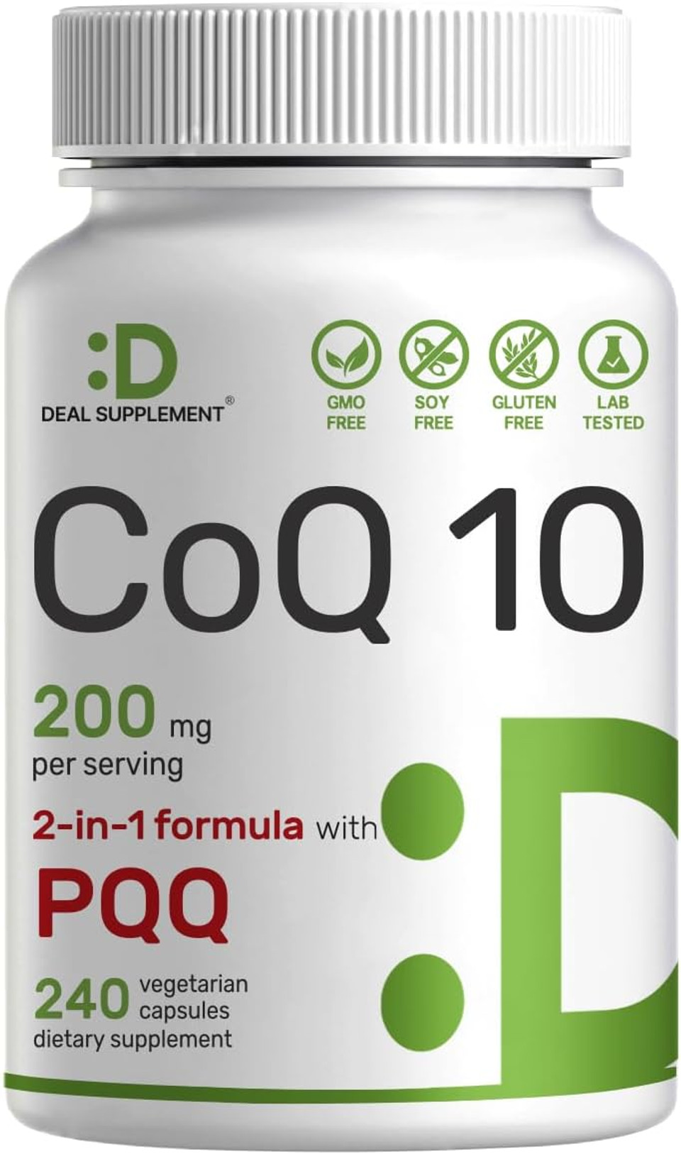 Deal Supplement Coq10 200Mg & Pqq 200Mcg, 240 Veggie Capsules  2 In 1 Coenzyme Q10 Supplement For Better Absorption  Antioxidant Support For Energy, Brain, & Heart Health  Non-Gmo