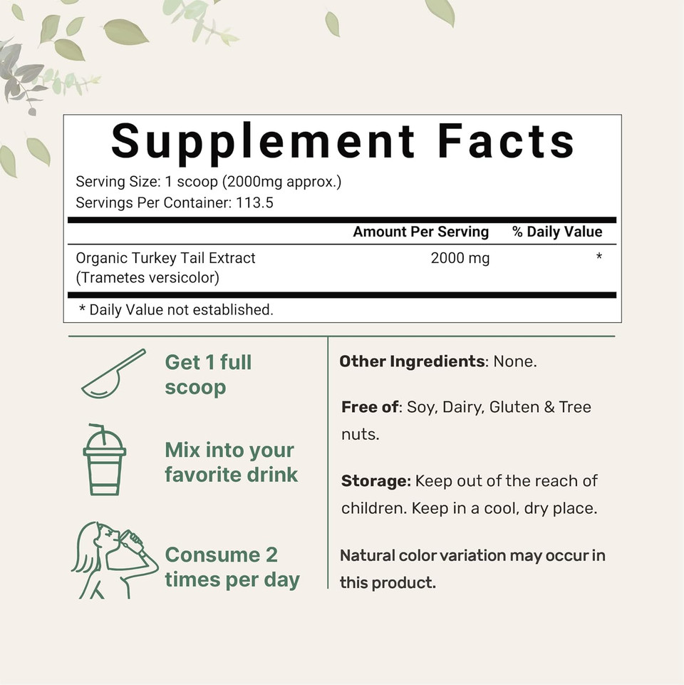 Micro Ingredients Organic Turkey Tail Mushroom Powder (50:1 Extract), 8 Ounce | Freeze Dried With Active Polysaccharides, Supports Immune Response & Cellular Level, Pet Friendly