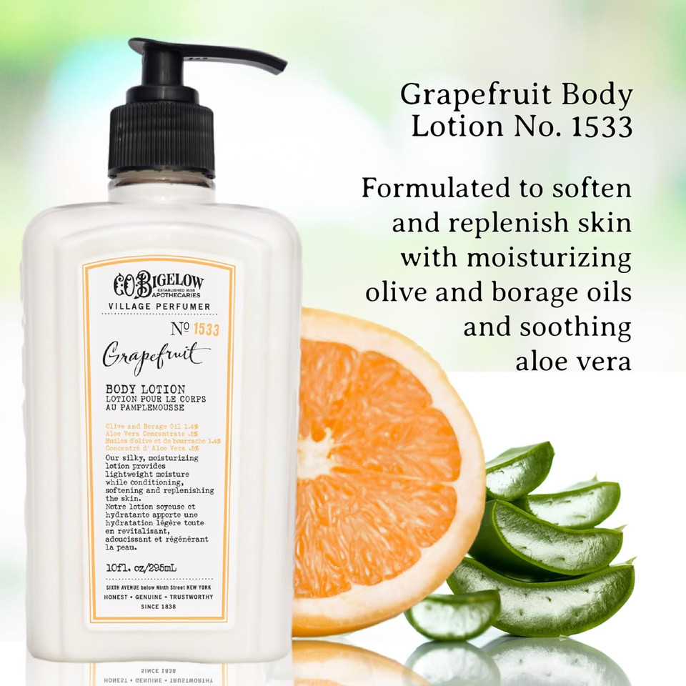 C.O. Bigelow Apothecary Duo, Grapefruit Body Care Gift Box with Body Soap & Lotion, Gift Set of Two - Moisturizing Lotion & Liquid Body Wash for Dry Skin - 10fl oz Each