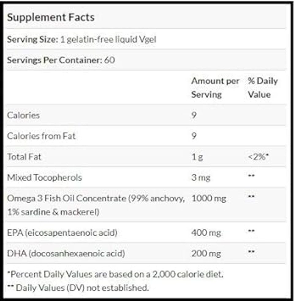 Paradise Herbs Omega-Sure, Omega-3 Concentrate, Premium Fish Oil, Dha, Epa, Vegan, Non Gmo, Gluten Free, 60 Count Vegetarian Softgels