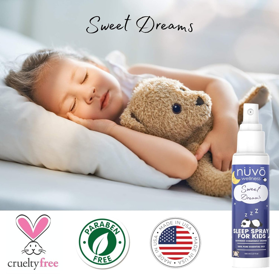Nuvo Wellness Pillow Spray For Kids - Room, Linen & Deep Sleep Spray Made With Therapeutic Essential Oils - Lavender, Chamomile & Orange Blend - (3.3Oz)
